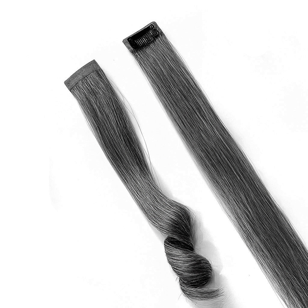 Single Clip Side Hair Extensions 14 Inch Salt & Pepper