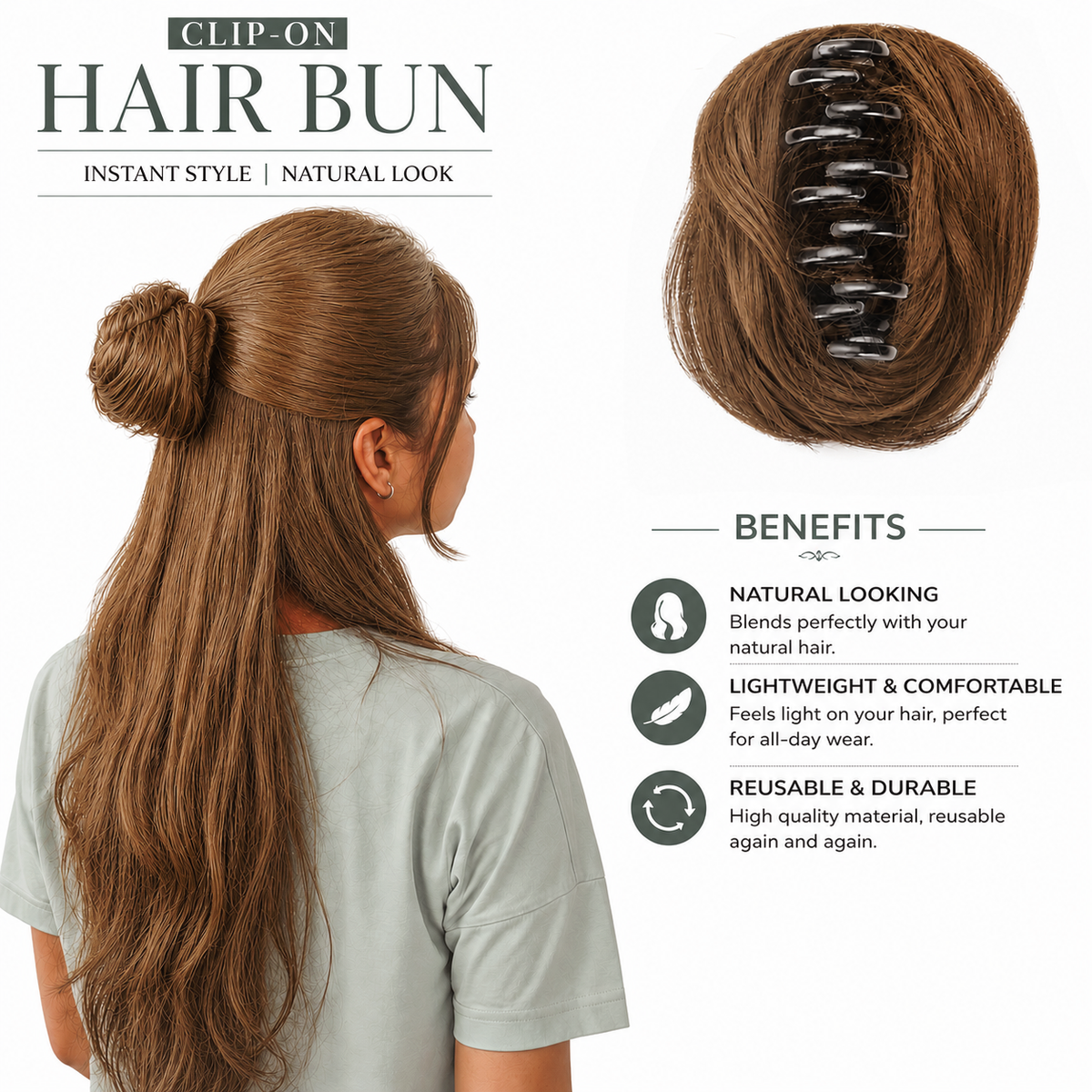 Clip-on Hair Bun Light Brown