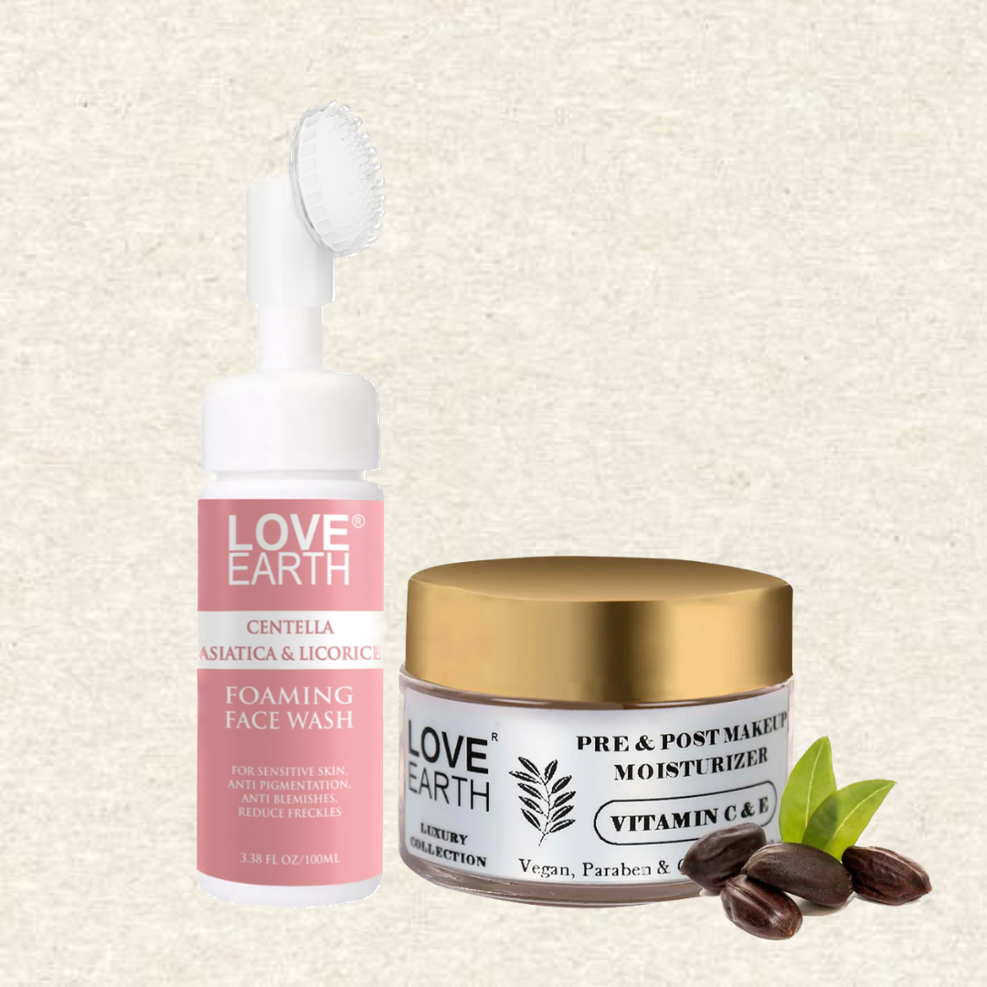 Centella Asiatica & Licorice Foaming Face Wash 100ml,Pre & Post Makeup Moisturizer 50g