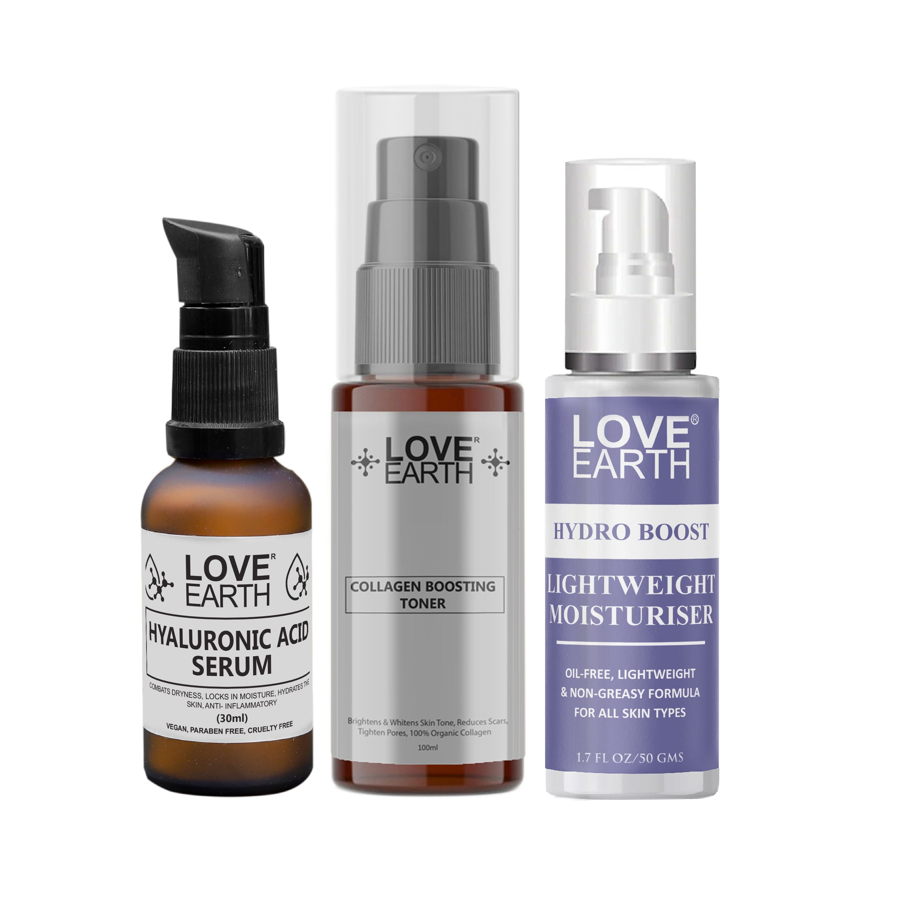 Collagen Toner, Hyaluronic Serum, Hydro Boost Moisturizer - Skincare