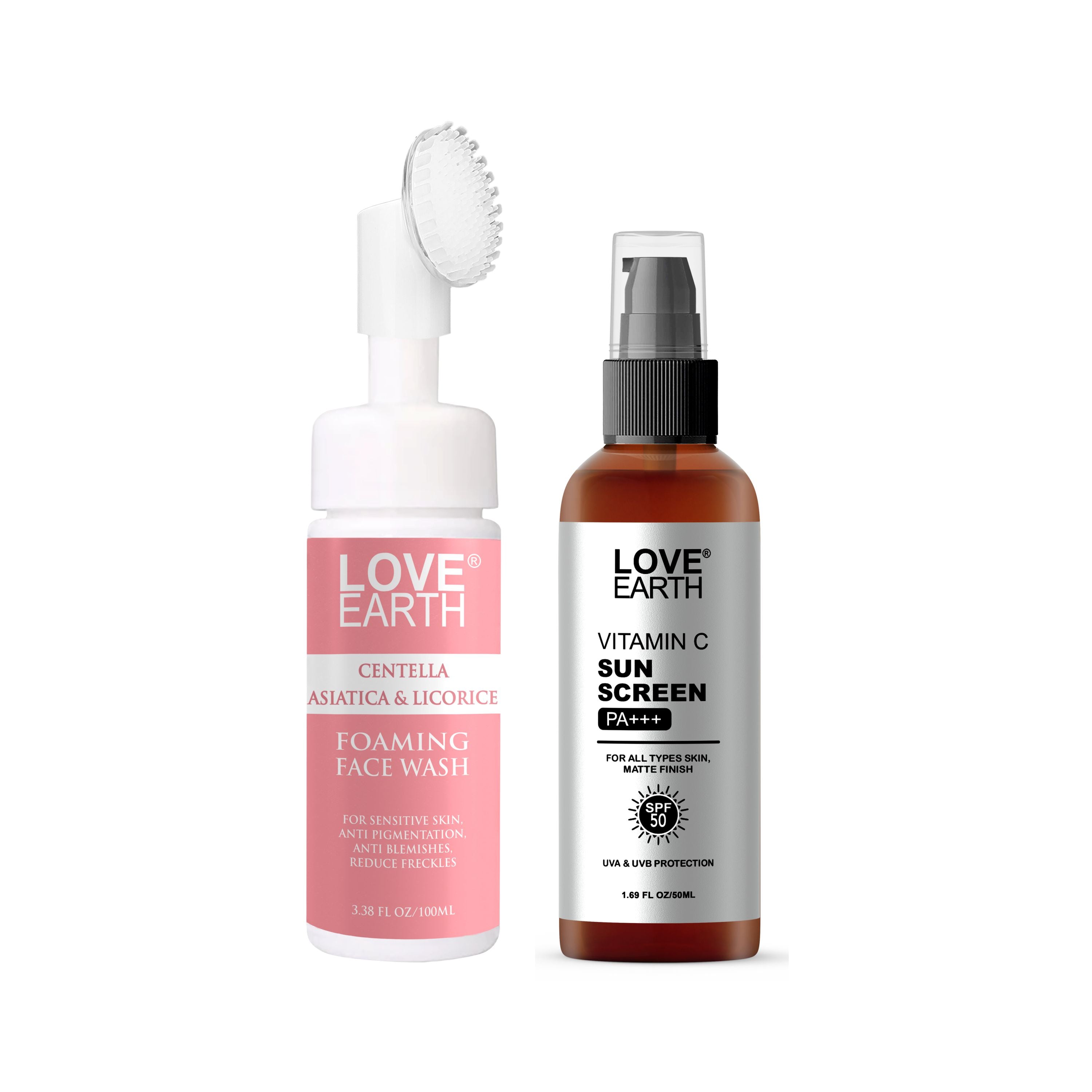 SPF-50 Vitamin C Sunscreen, 50ml & Centella Asiatica Foaming Face Wash, 100Ml