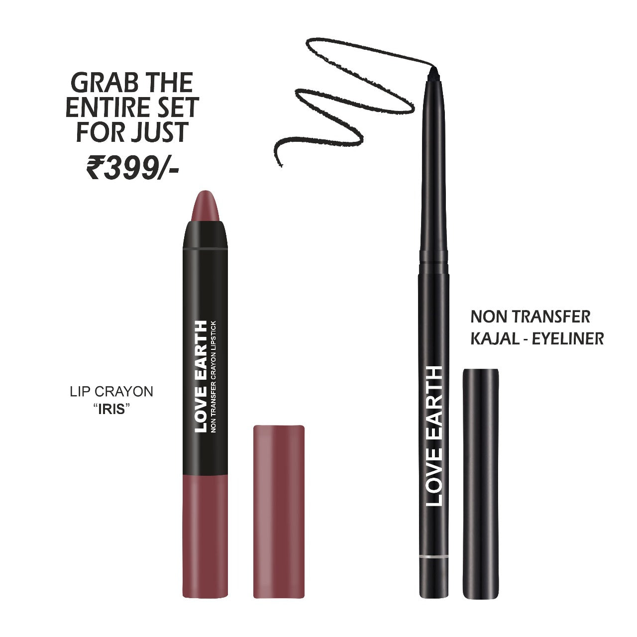 Non Transfer Kajal-Eyeliner, Lip Crayon Non-Transfer Lipstick-Iris