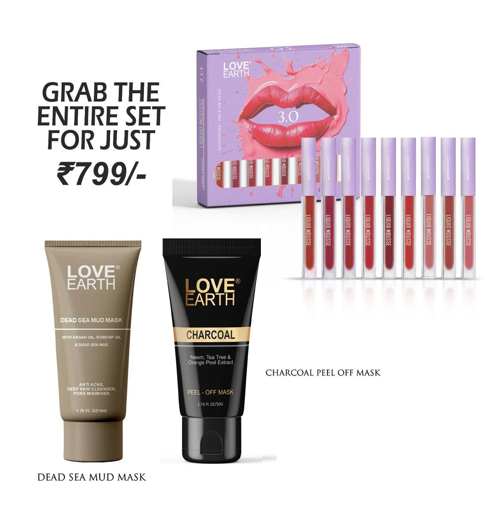 Liquid Mousse Lipstick 3.O - Pack Of 9,Charcoal peel off mask,Dead Sea Mud Mask,