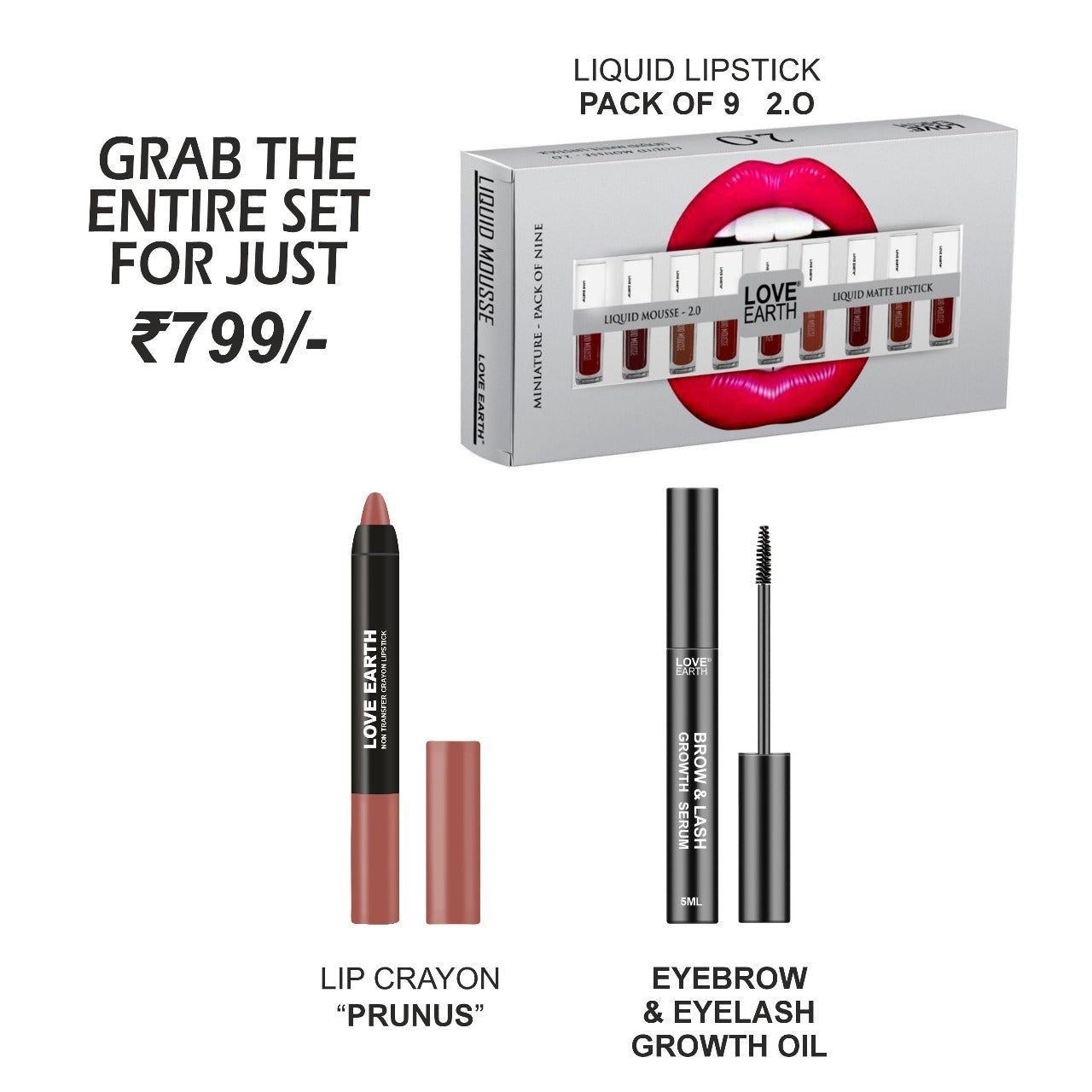 Liquid Mousse Lipstick 2.0-Pack of 9, Lip Crayon Non-Transfer Lipstick-Prunus, Organic Eyelash Growth Serum