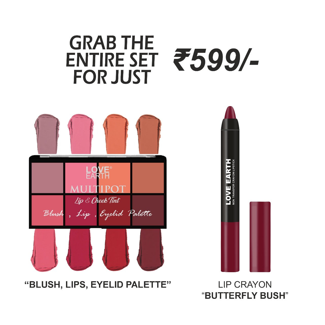 Blush, Lips, Eyelid Palette|NonTransfer Crayon Lipstick-Butterfly Bush