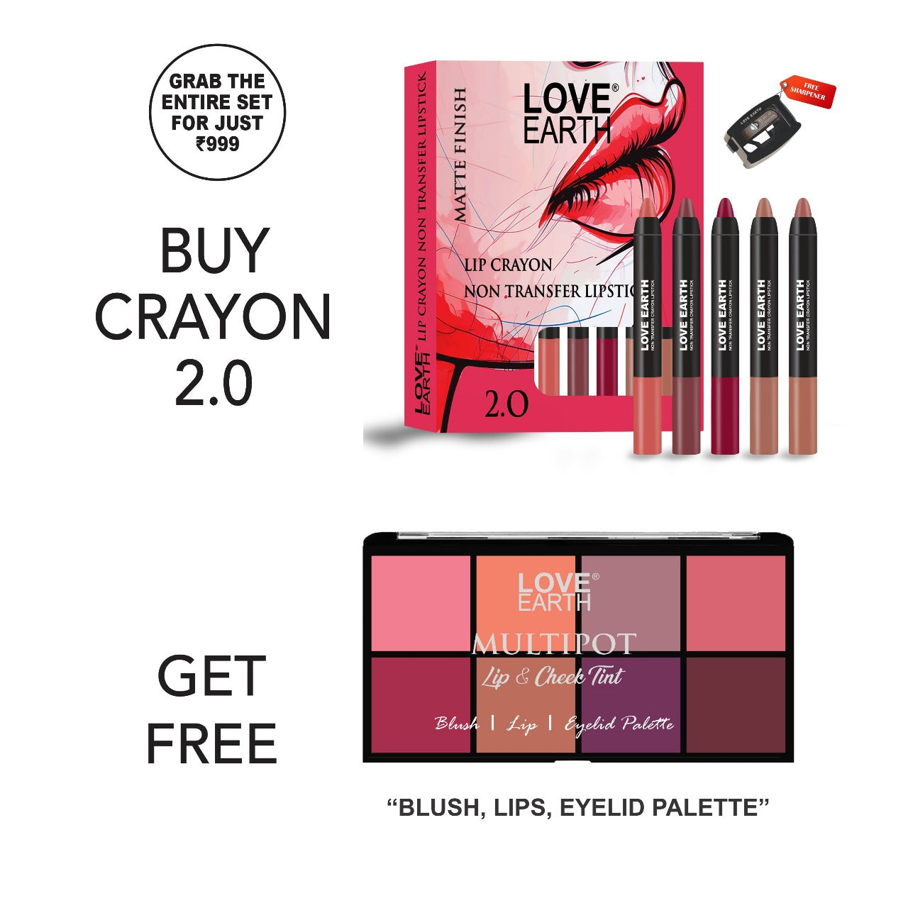 Lip Crayon Non-Transfer Lipstick 2.0 - Pack of 5, Blush, Lips & Eyelid Palette