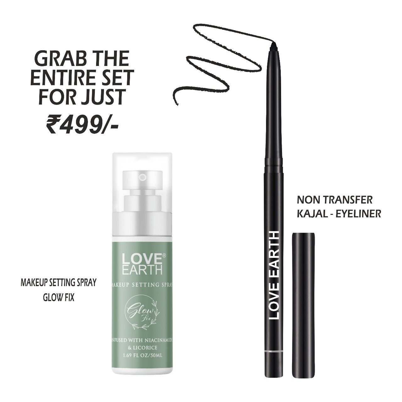Non Transfer Kajal-Eyeliner | Makeup Setting Spray Glow Fix - 50ML