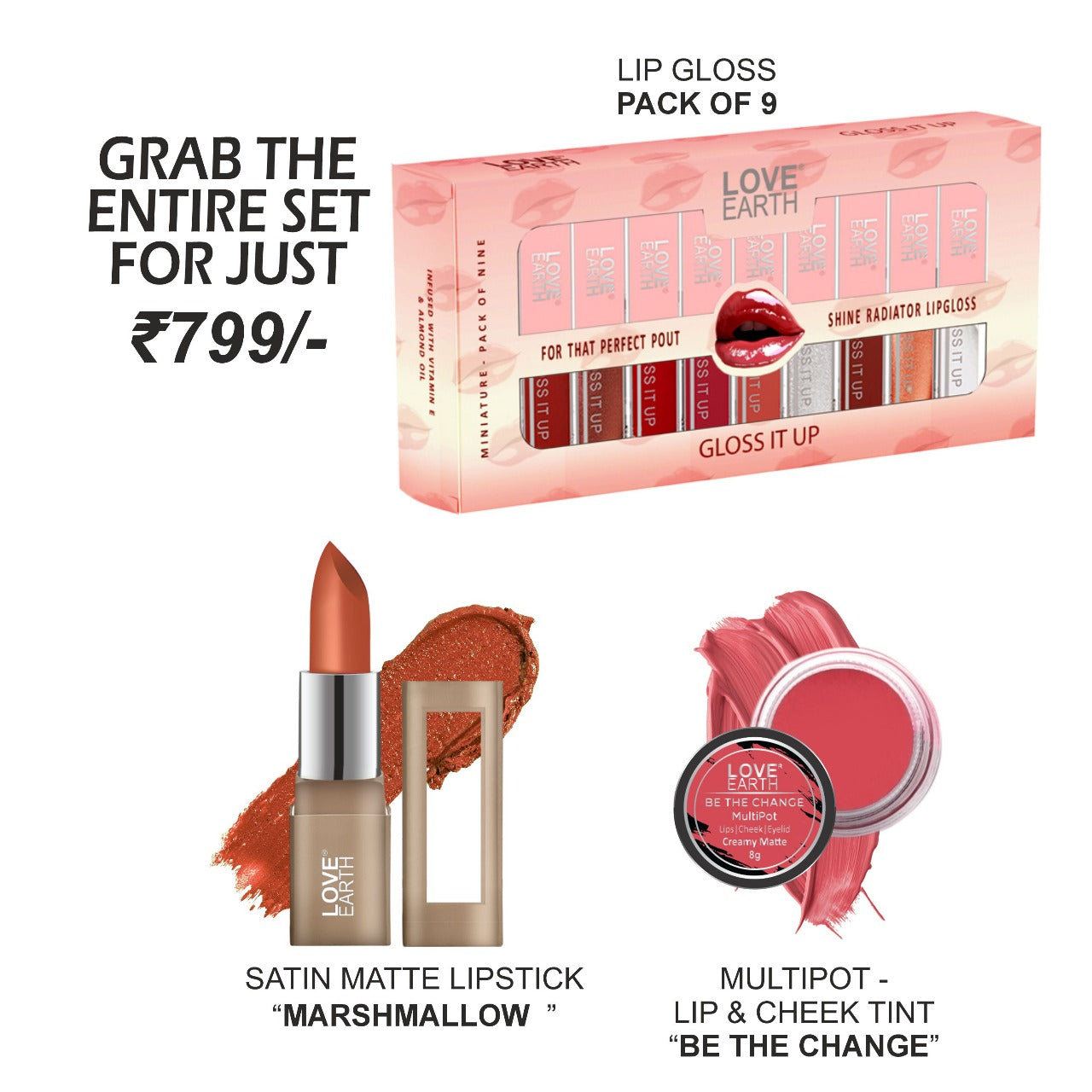 Lip Gloss-Pack Of-9, Be The Change Multipot, Lipstick-Marshmallow