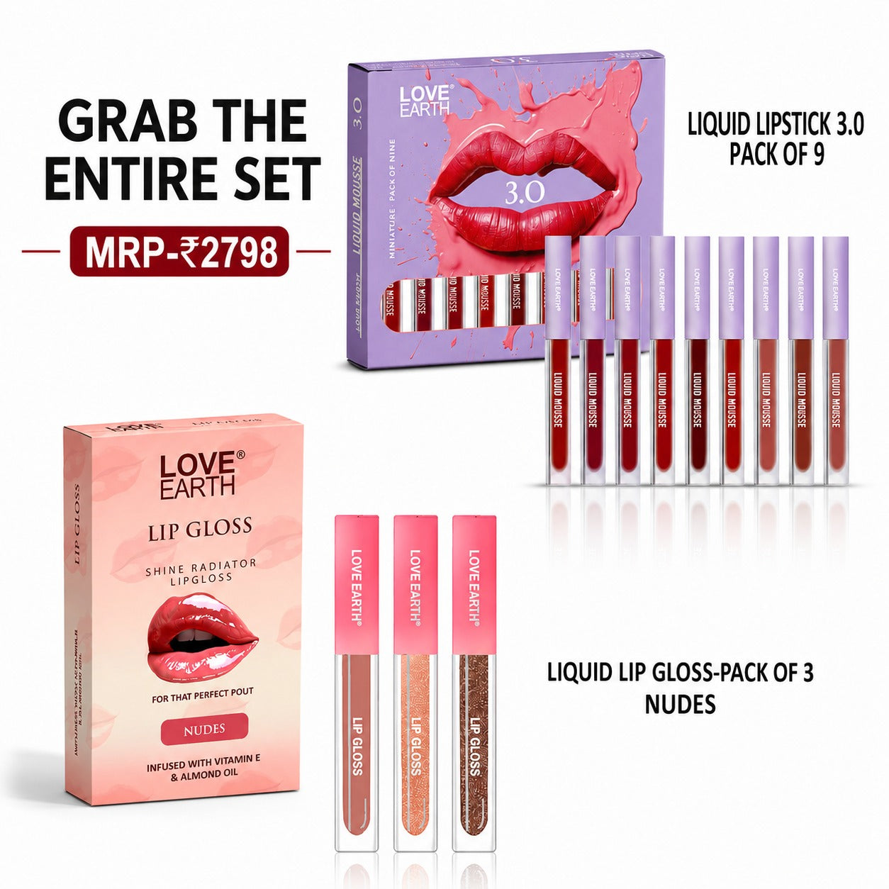 Liquid Mousse Lipstick 3.O-Pack Of 9 & Liquid Lip Gloss Nudes-Pack of 3