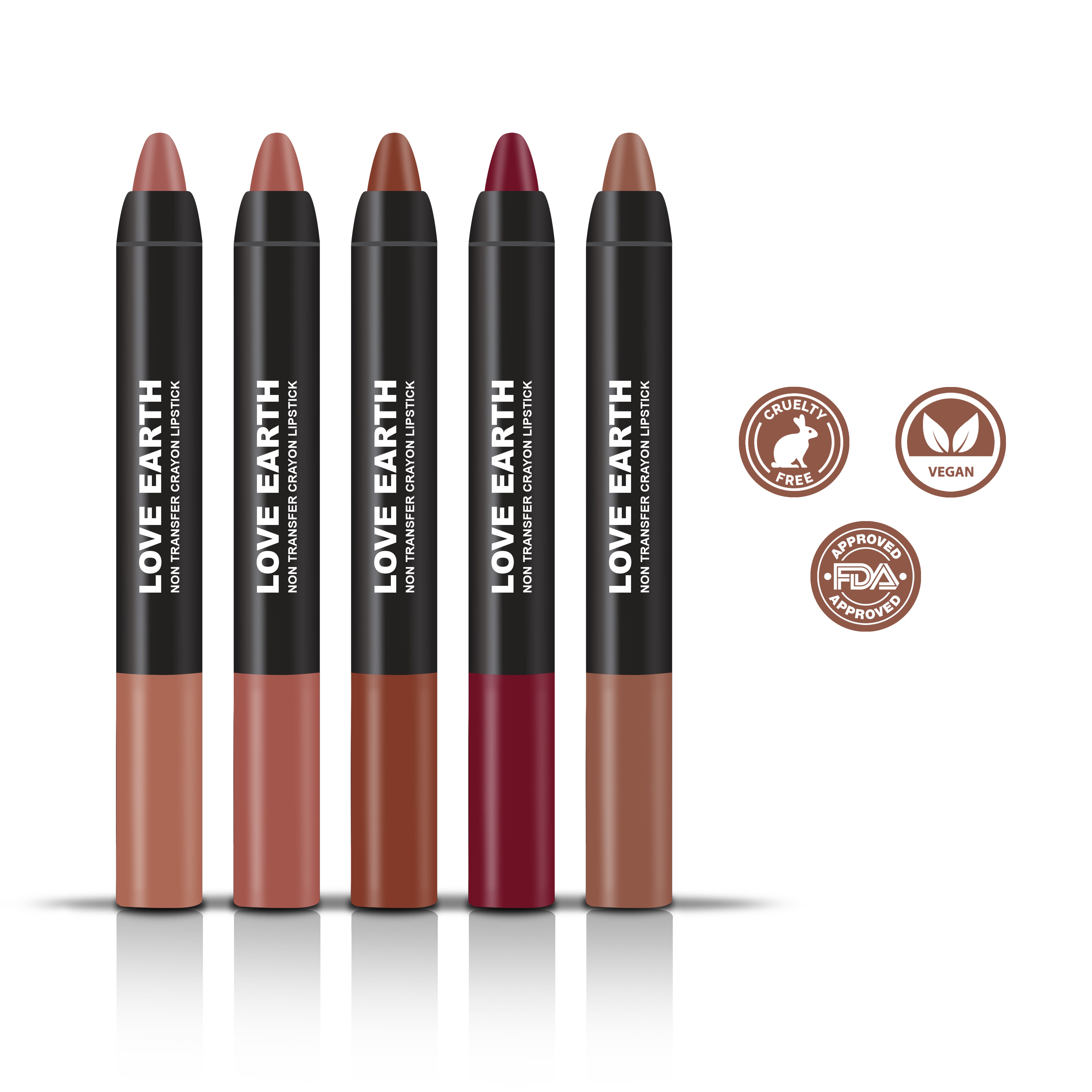 LOVE EARTH LIP CRAYON NON-TRANSFER LIPSTICK 1. O - PACK OF 5