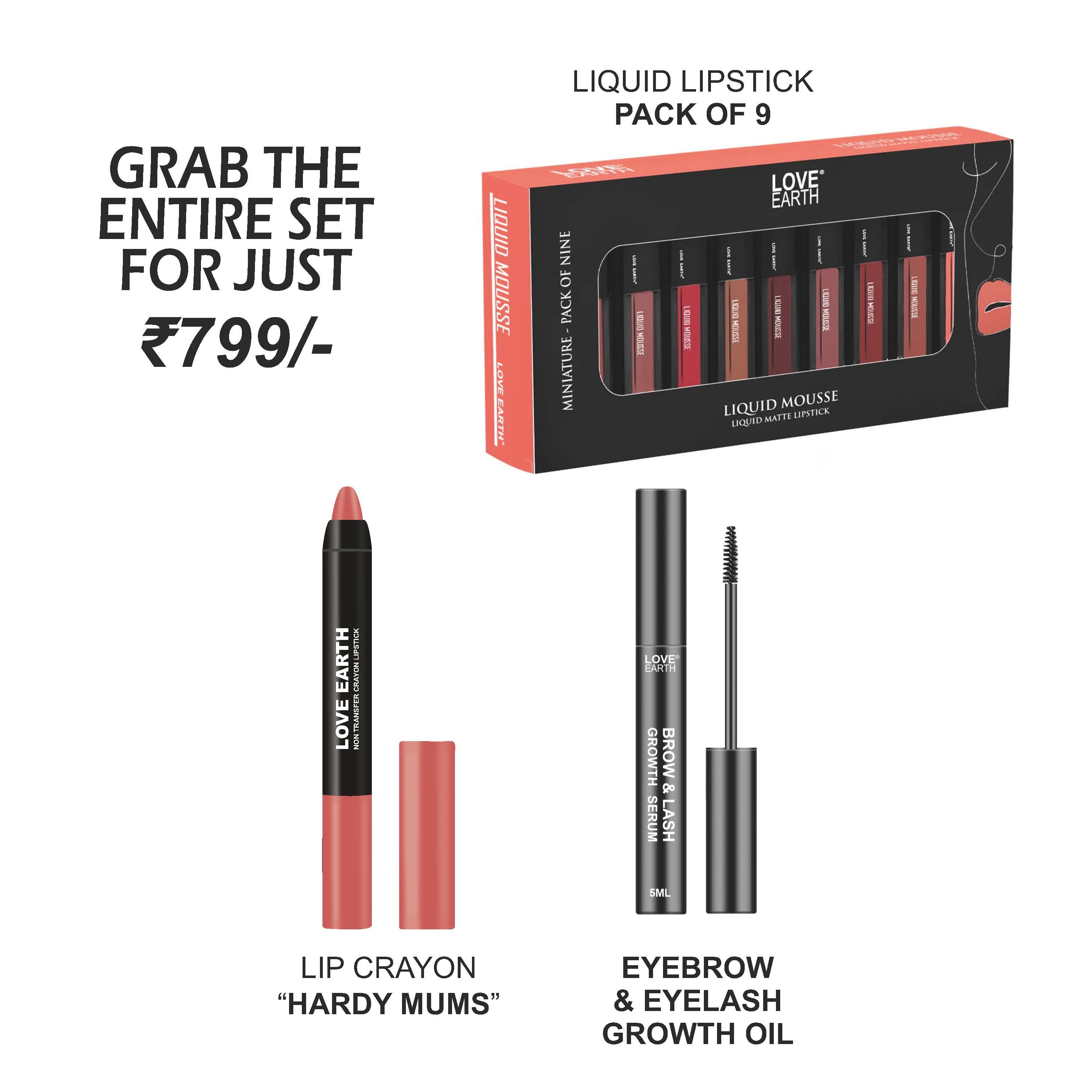 Liquid Mousse Lipstick 1.0 - Pack of 9, Lip Crayon Non-Transfer Lipstick - Hardy Mums Organic Eyelash Growth Serum