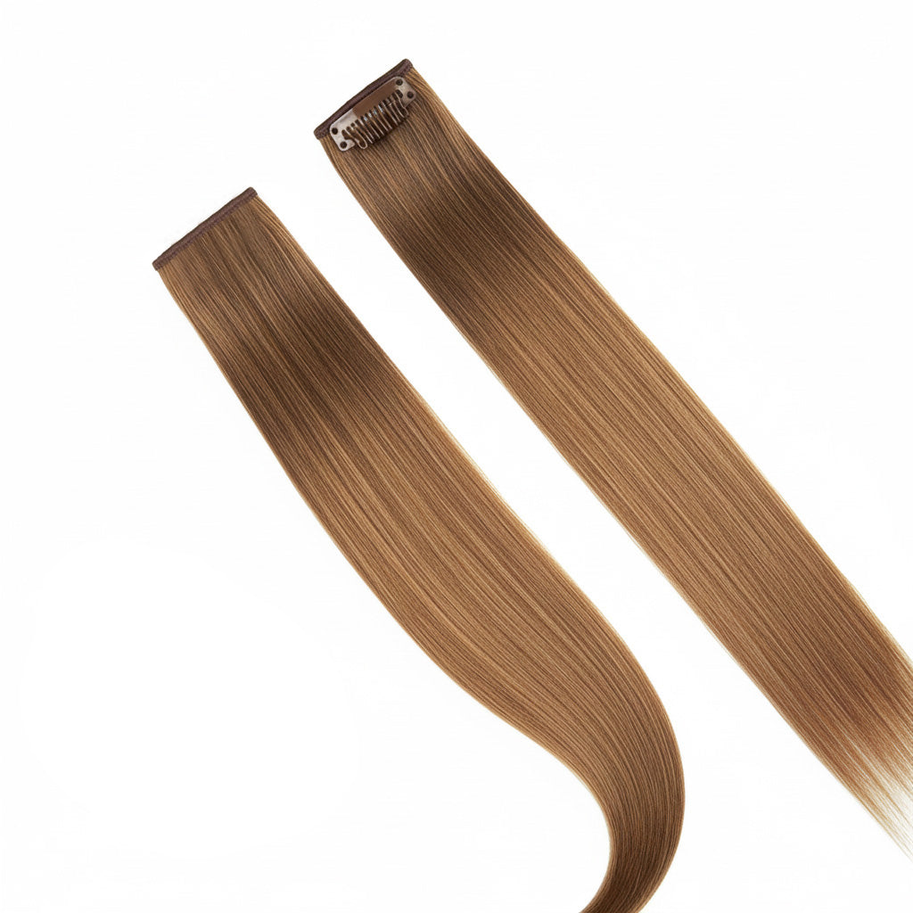 Single Clip Side Hair Extensions 14 Inch Golden Brown