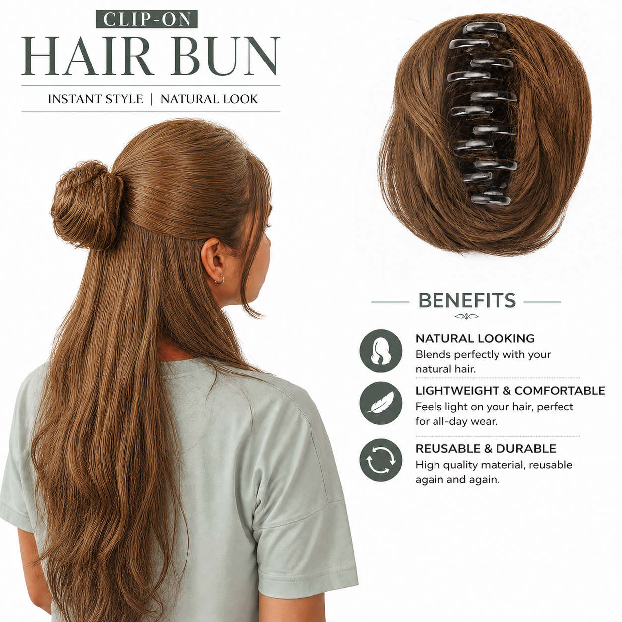 Clip-on Hair Bun Light Brown
