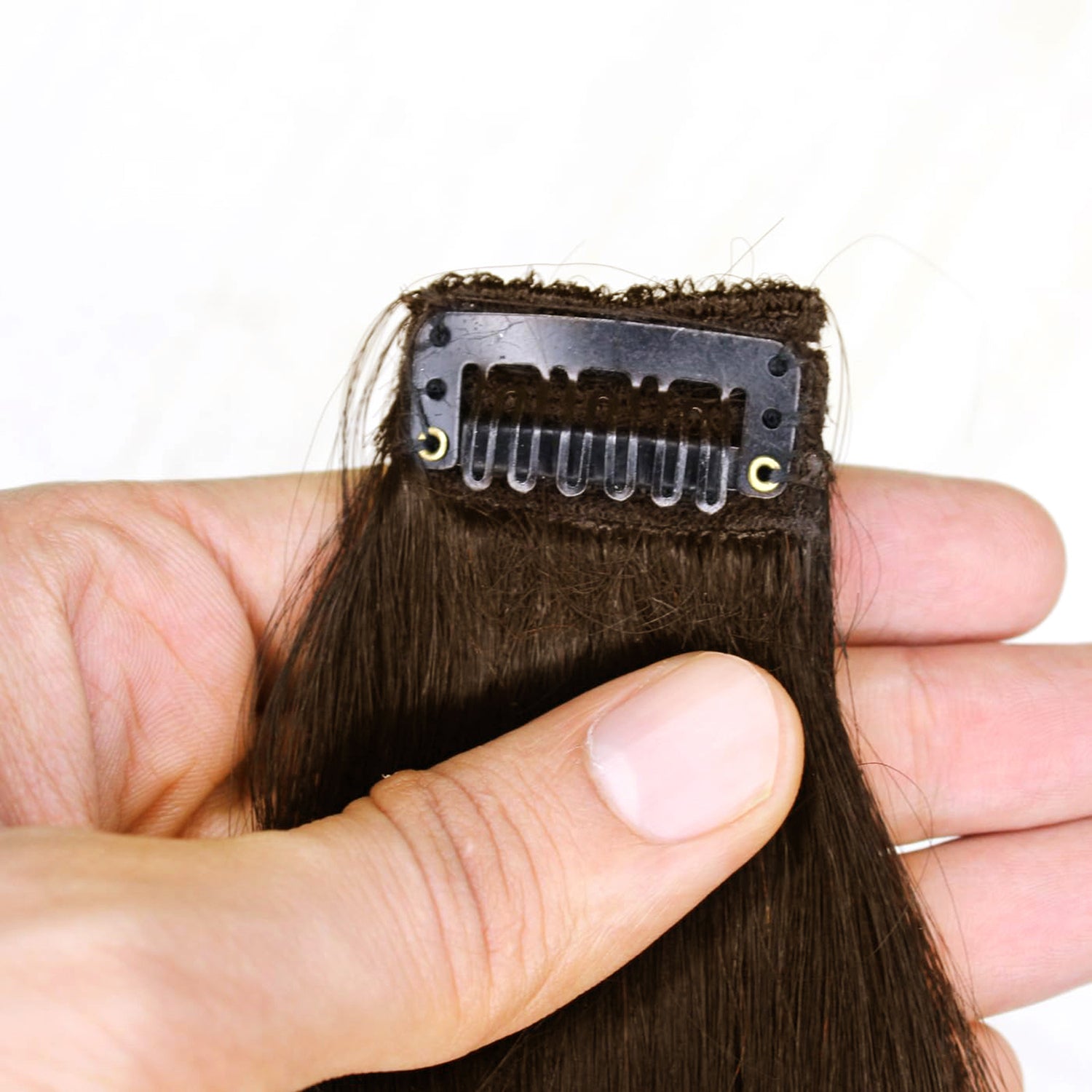 Single Clip Side Hair Extensions 14 Inch Natural Brown