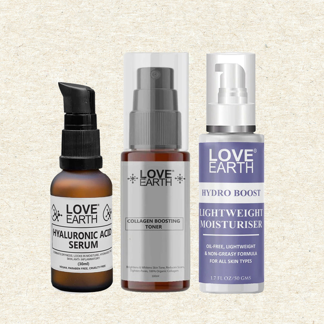 Love Earth Collagen Toner, Hyaluronic Serum, Hydro Boost Moisturizer - Skincare