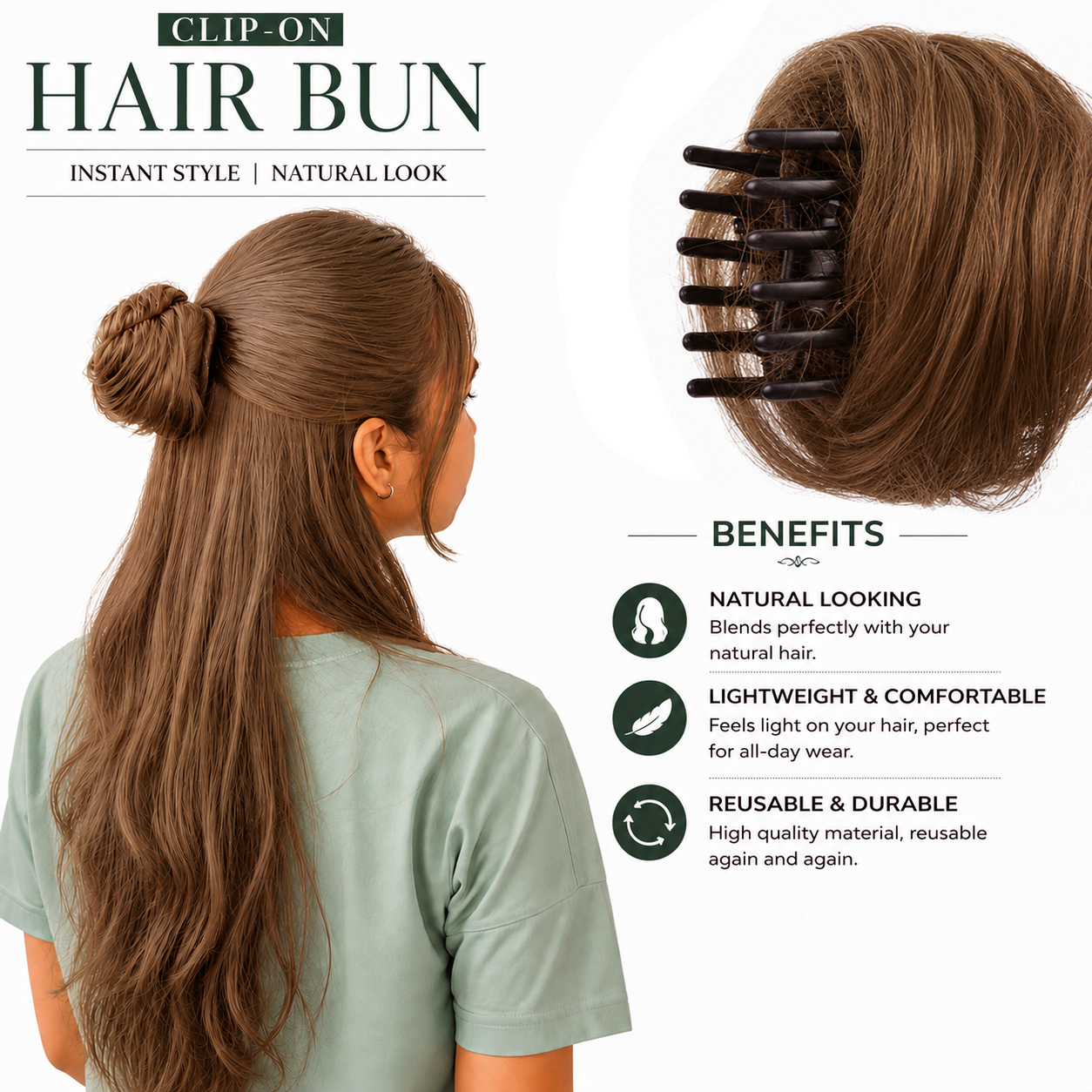 Clip-on Hair Bun Golden Brown
