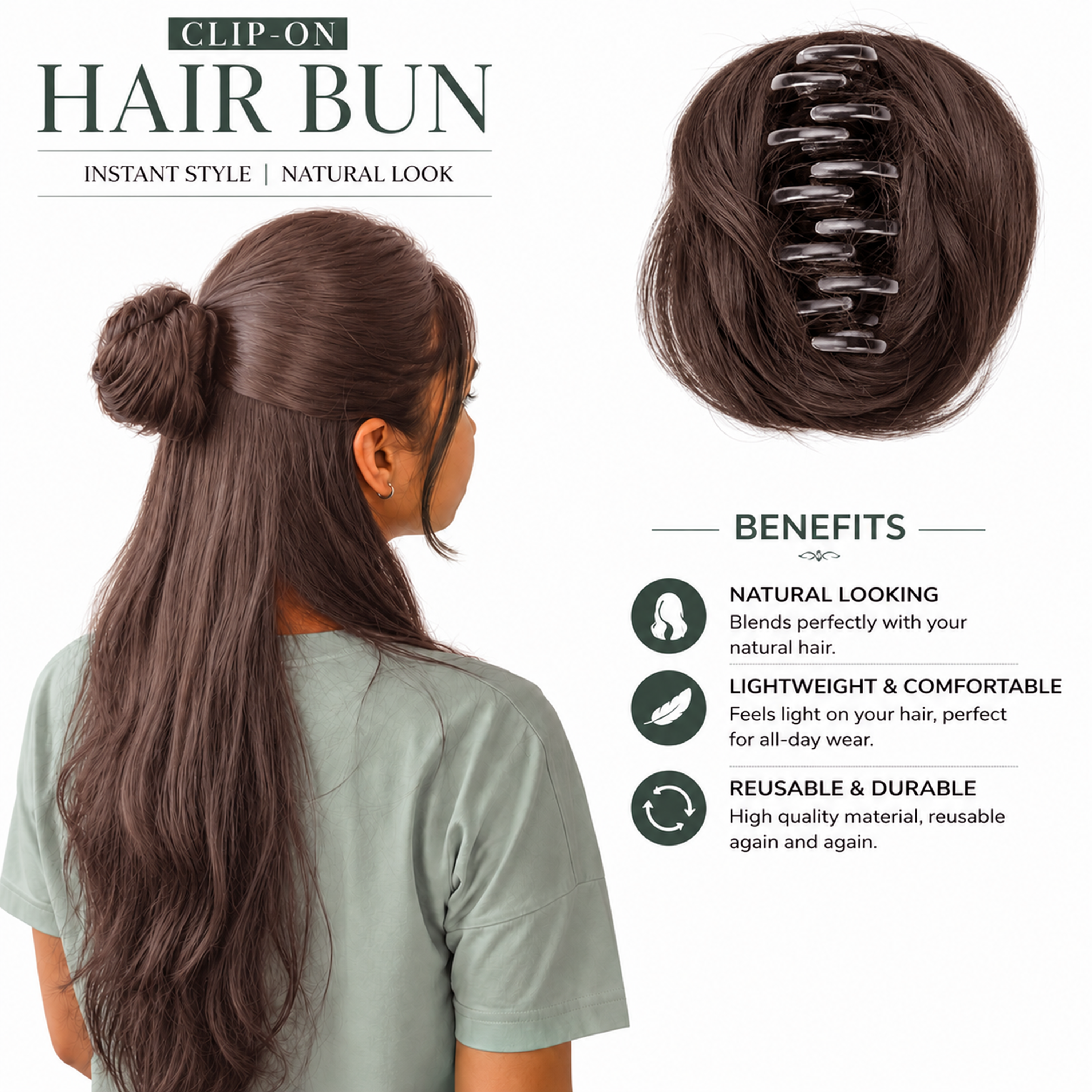 Clip-on Hair Bun Natural Brown
