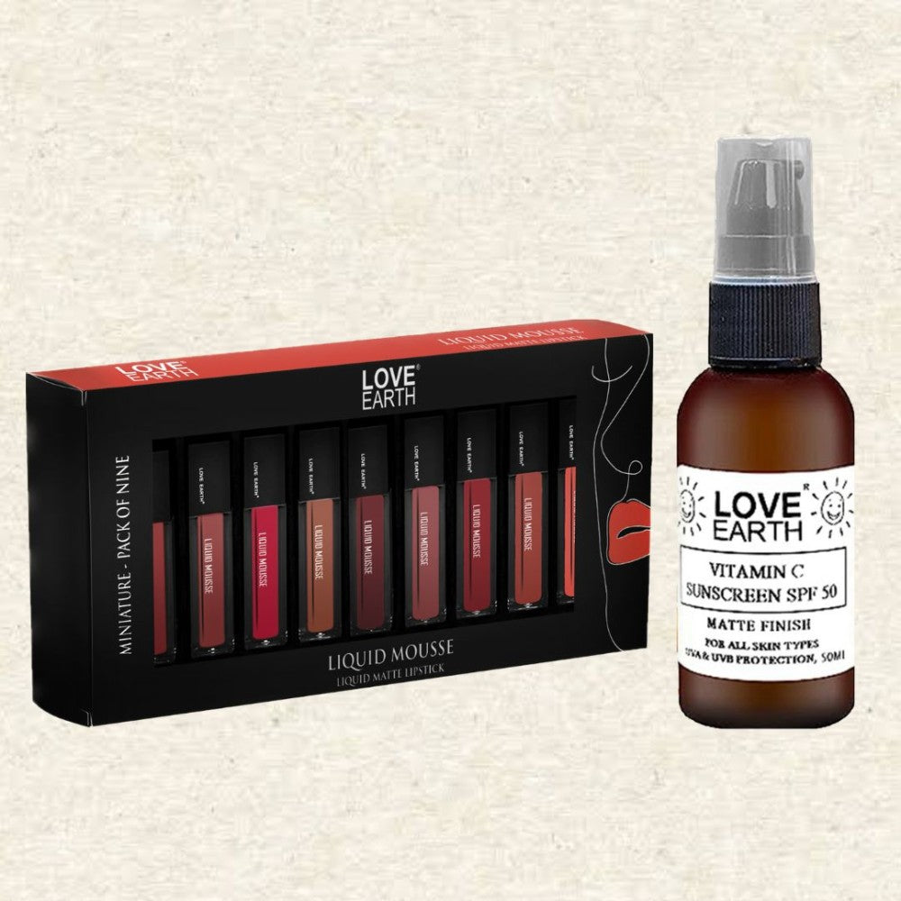Liquid Lipstick Pack Of 9 & Vitamin C Sunscreen 50ml Kit