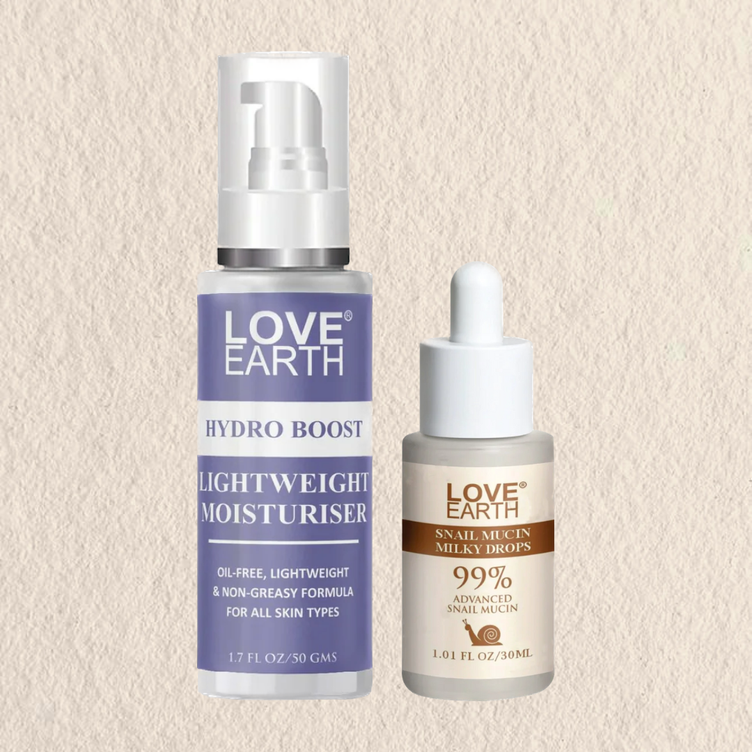 Love Earth Hydro Boost Moisturizer & Snail Mucin Milky Drops 99% Advanced Snail Mucin For All Skin Types - 50g & 30ml