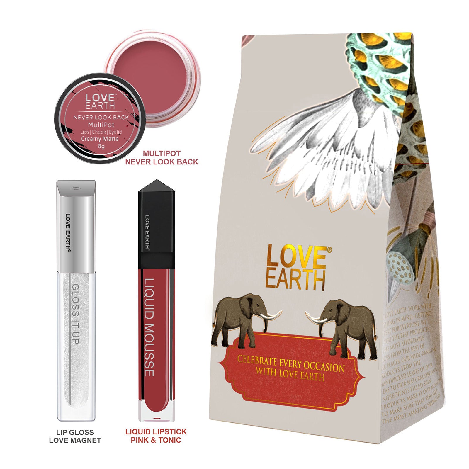 Lip And Cheek Tint Never Look Back, Liquid Lipstick Pink & Tonic & Lip Gloss Love Magnet Gift Pack