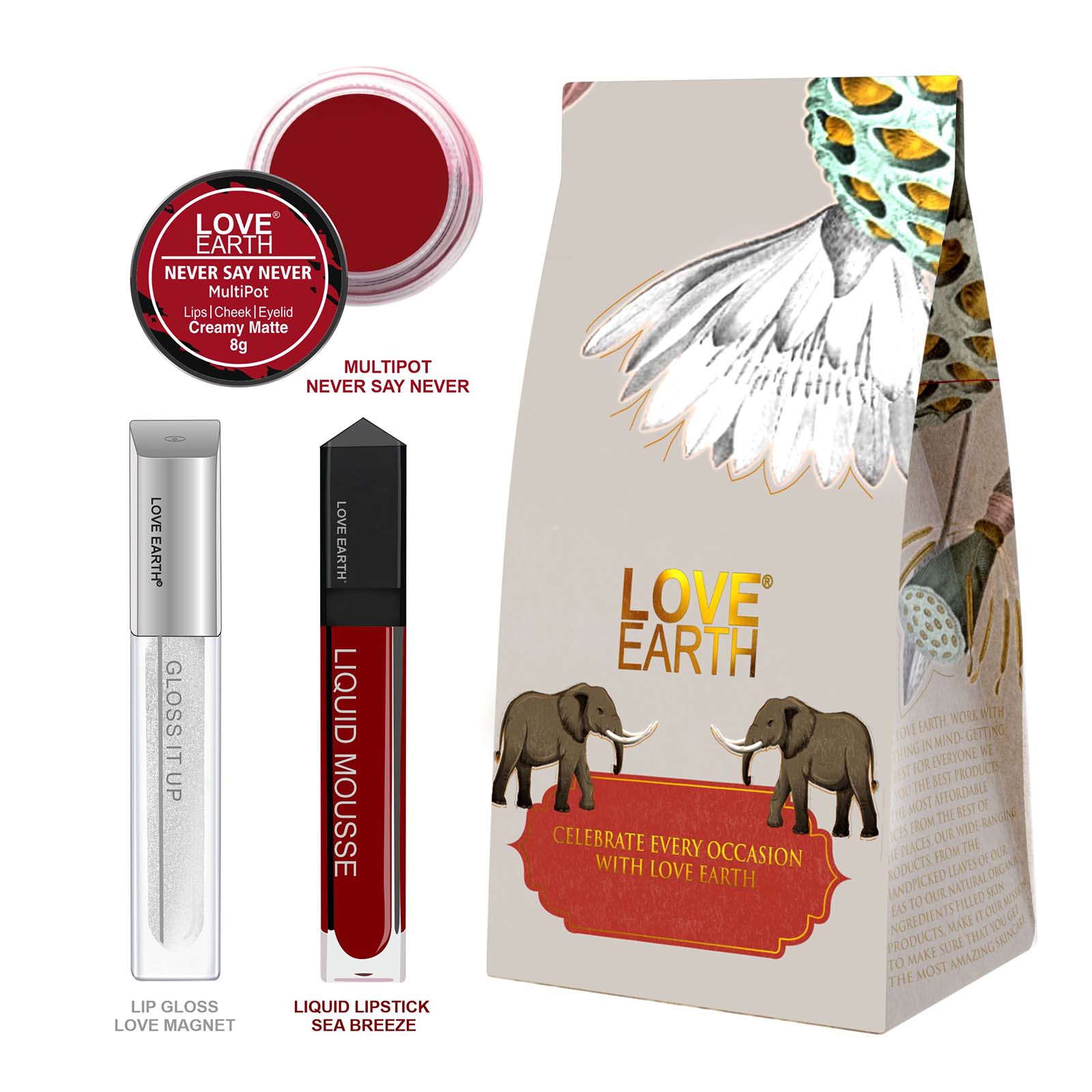 Lip And Cheek Tint Never Say Never, Liquid Lipstick Sea Breeze & Lip Gloss Love Magnet Gift Pack