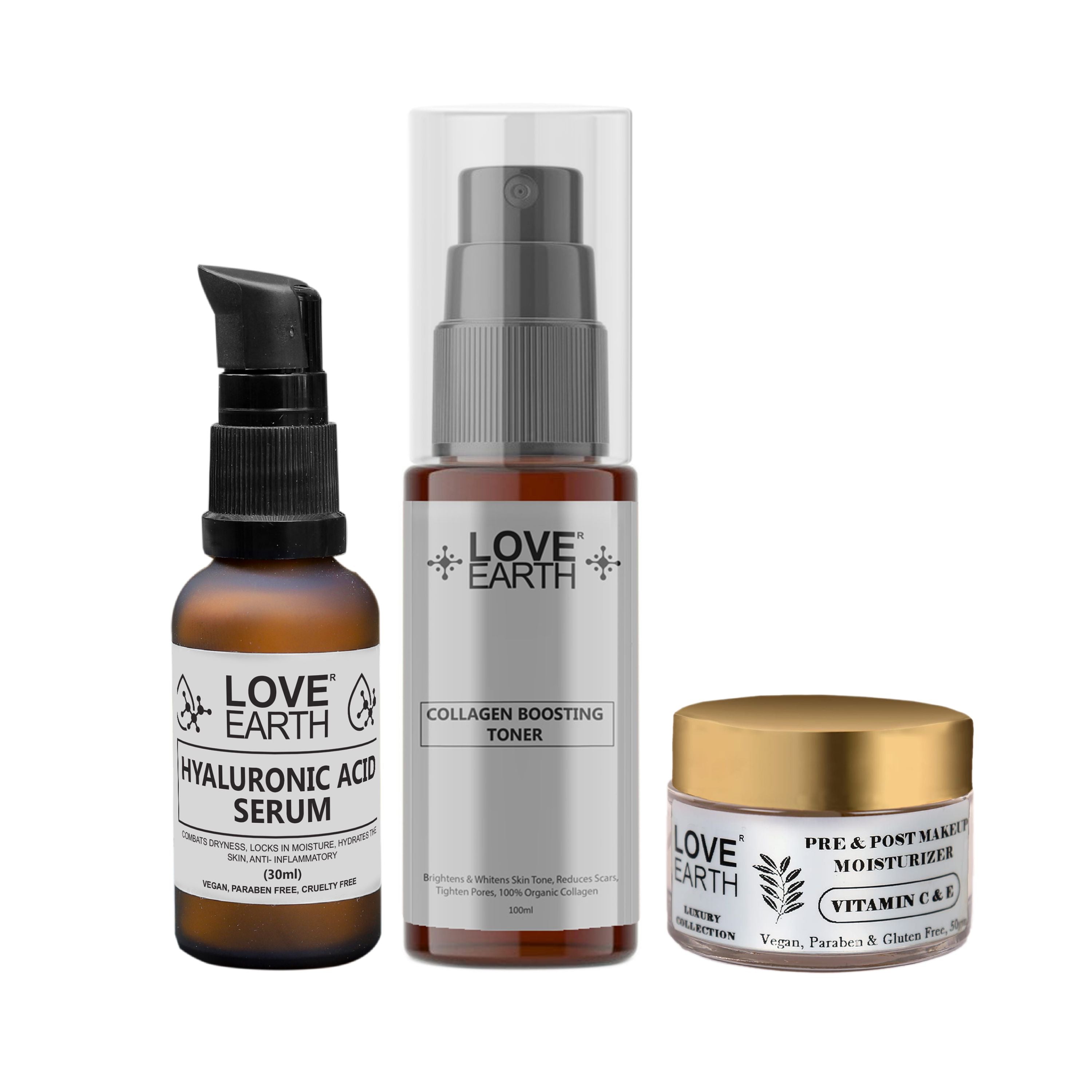 Skin Moisturizer, Collagen Toner, Hyaluronic Serum - The Perfect Trio for Youthful, Hydrated, and Glowing Skin.
