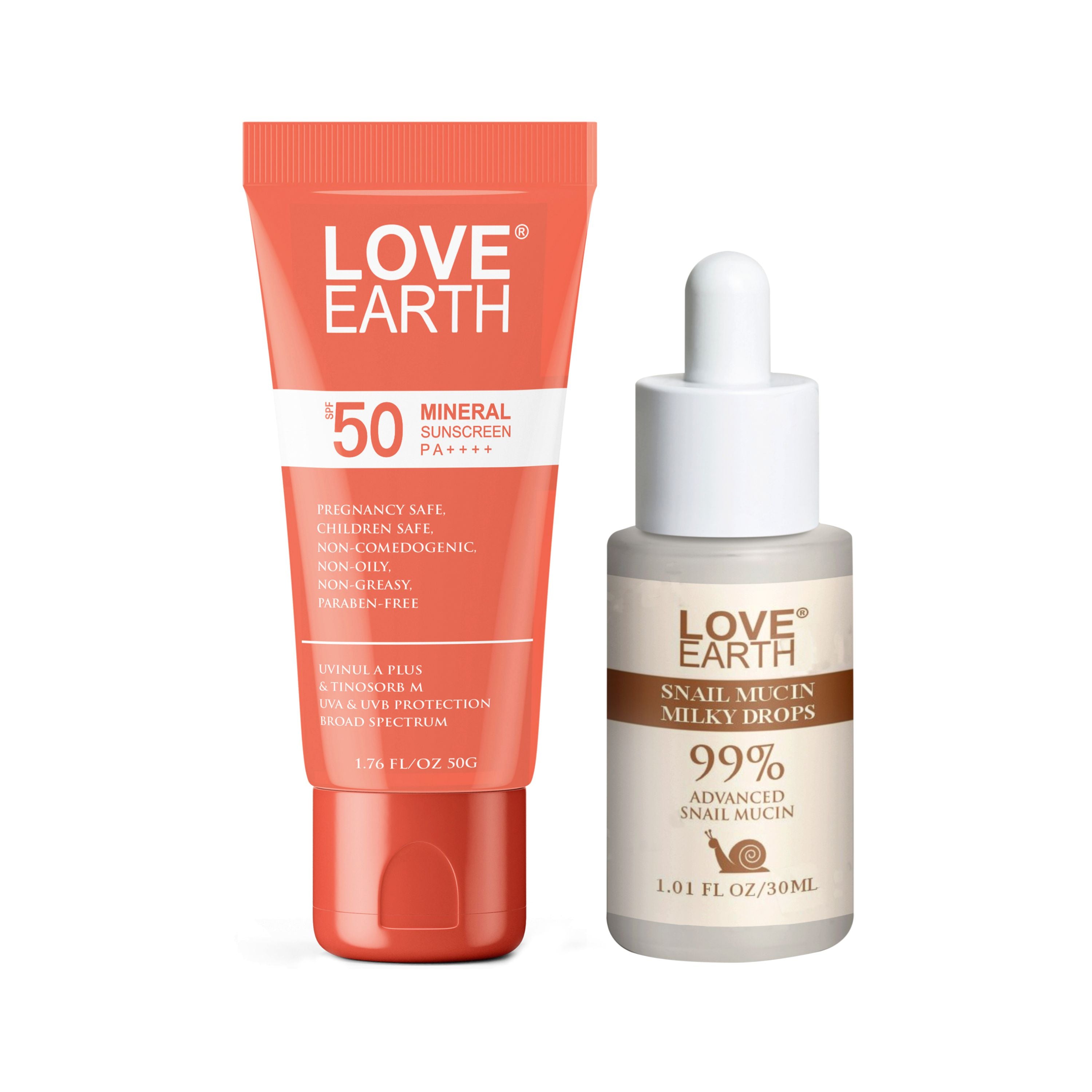 Mineral Sunscreen SPF 50 PA++++ 50g & Snail Mucin Milky Drops 30ml