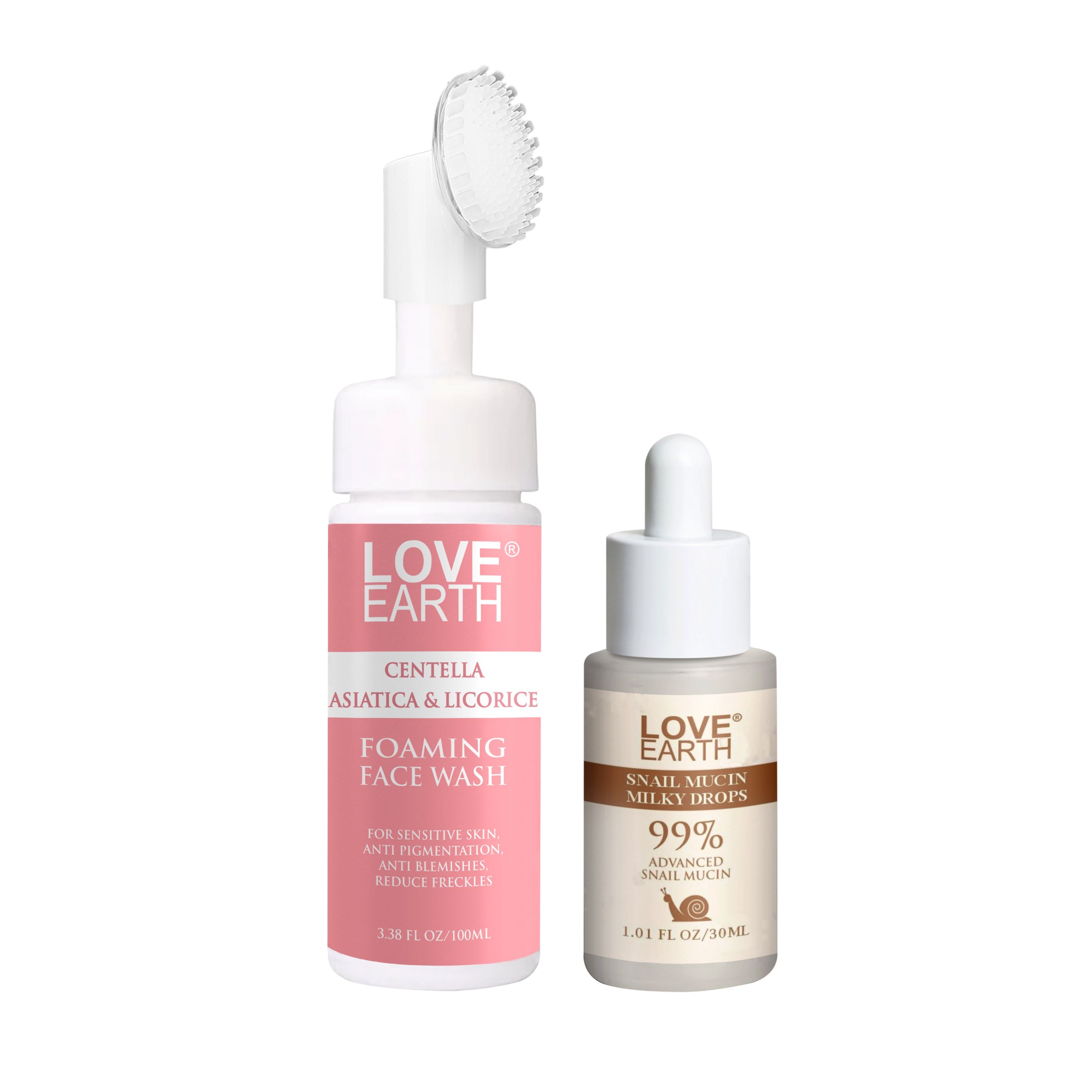 Centella Asiatica & Licorice Foaming Face Wash 100ml, Snail Mucin Milky Drops 30ml