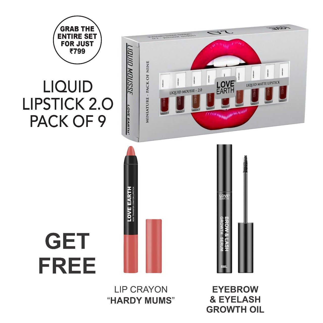 Liquid Mousse Lipstick 2.0 - Pack of 9, Lip Crayon Non-Transfer Lipstick - Hardy Mums, Organic Eyelash Growth Serum