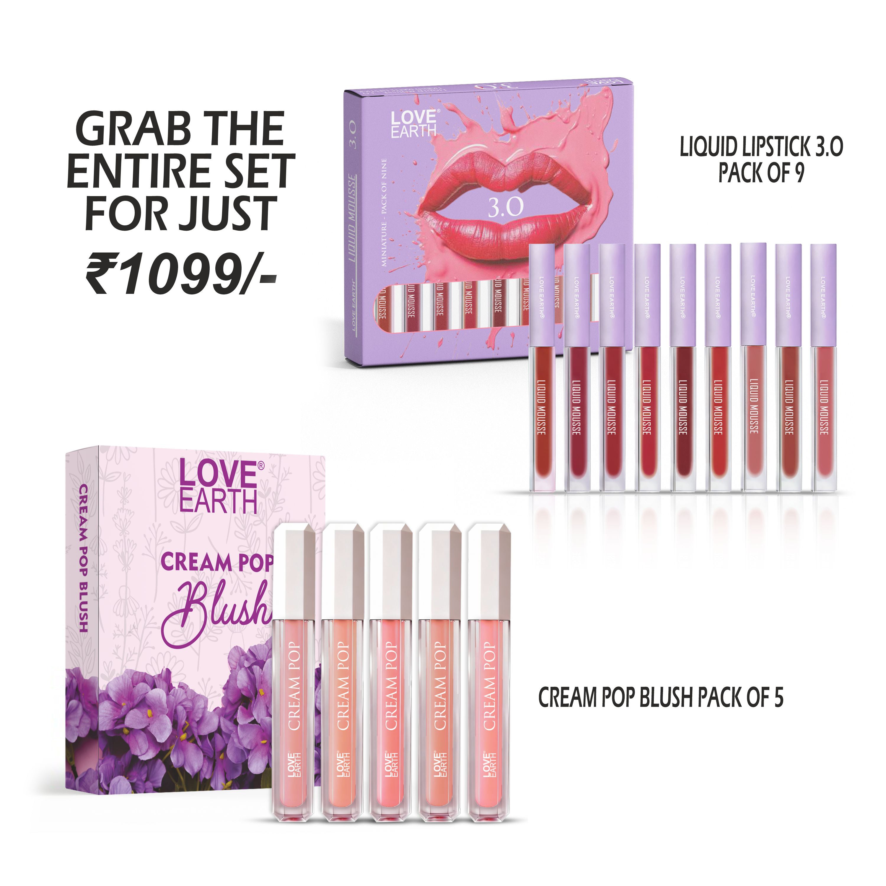Liquid Mousse Lipstick 3.O - Pack Of 9 & Cream Pop Blush - Pack of 5