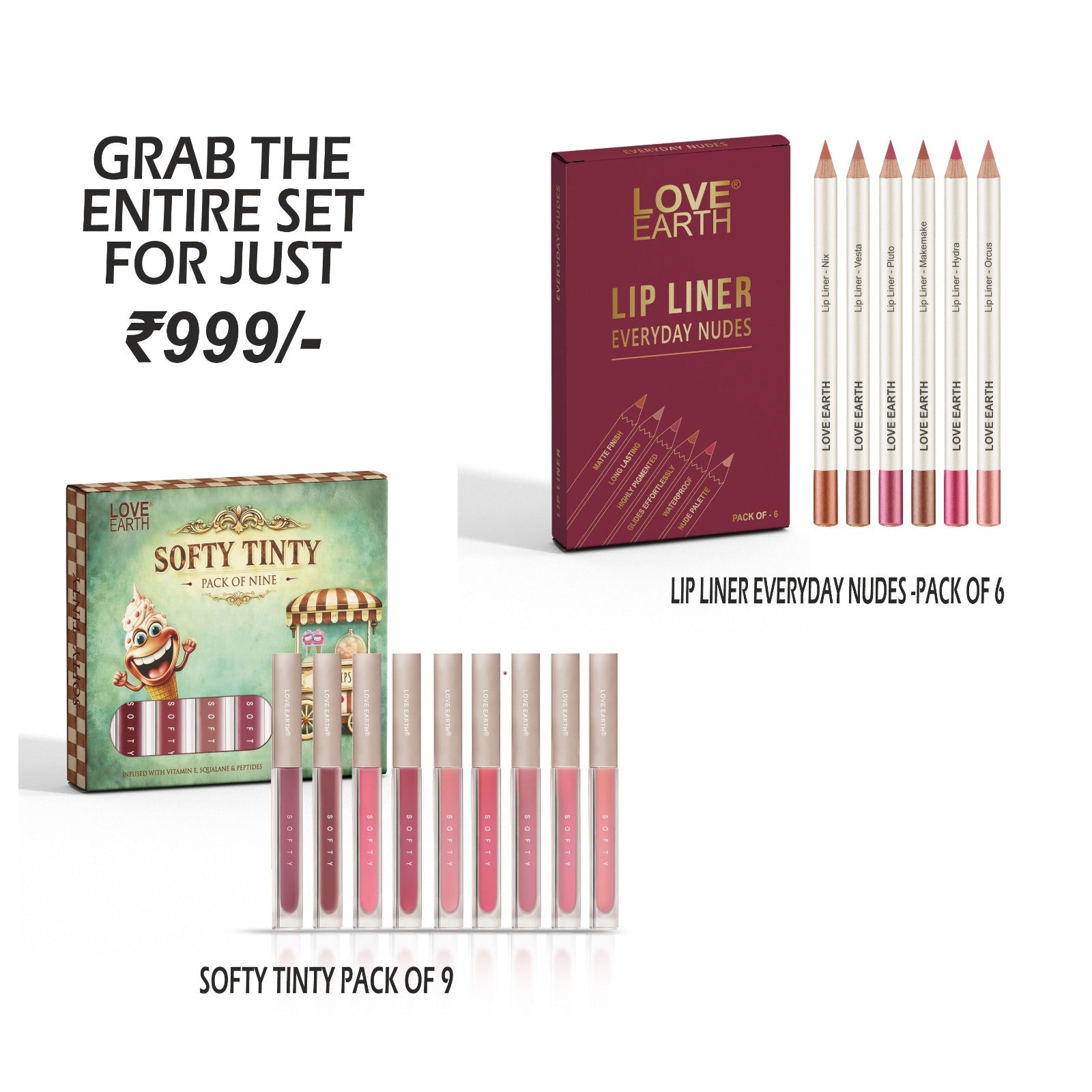 Softy Tinty Lipstick - Pack Of 9 & Lip Liner Everyday Nudes–Pack of 6