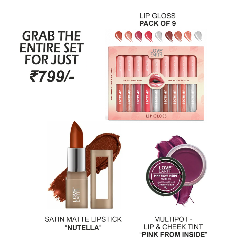 Lip Gloss-Pack of 9, Satin Matte Lipstick-Nutella, Pink From Inside Multipot