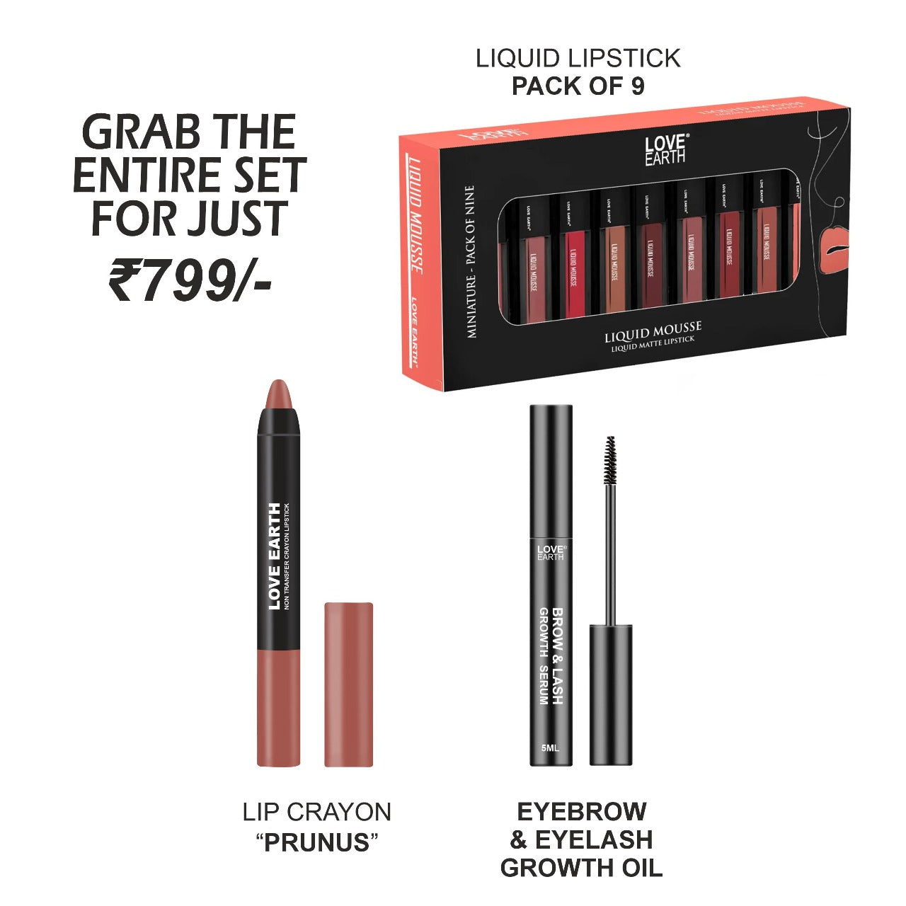 Liquid Mousse Lipstick 1.0-Pack of 9, Lip Crayon Non-Transfer Lipstick-Prunus, Organic Eyelash Growth Serum