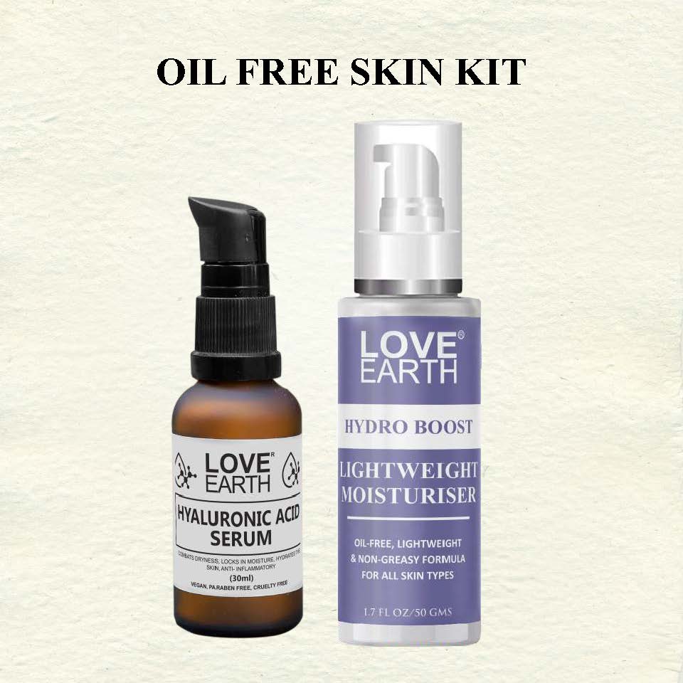 Love Earth Hyaluronic Acid Serum & Hydro Boost Moisturizer for Hydrated, Nourished, and Oil-Free Skin.