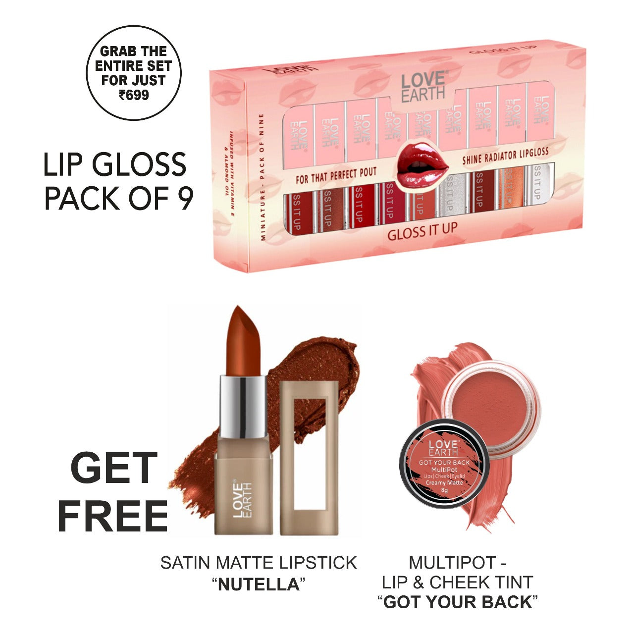 Lip Gloss - Pack Of-9, Got Your Back Multipot, Lipstick - Nutella