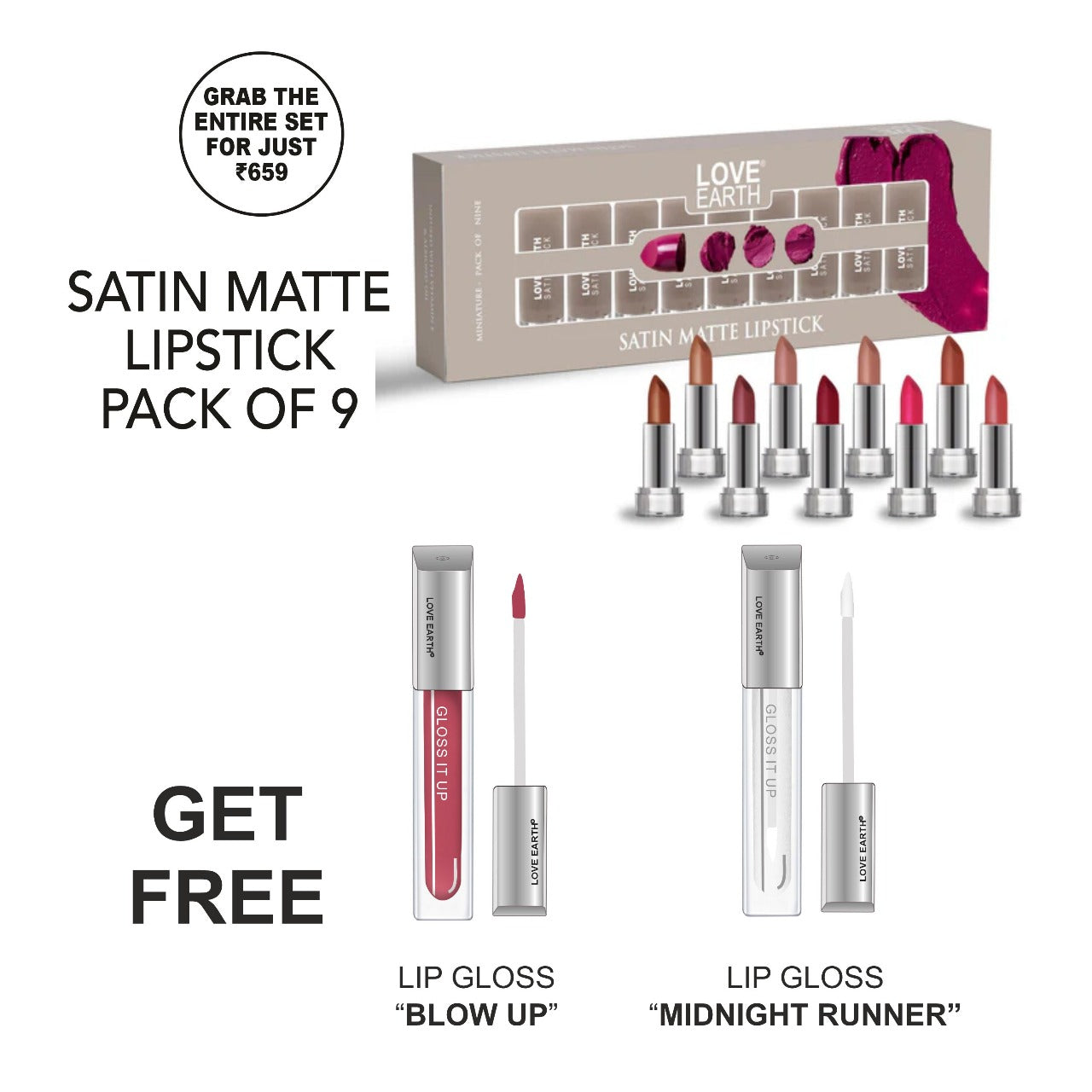 Satin Matte Lipstick - Pack Of 9, Lip Gloss , Blow Up &  Midnight Runner