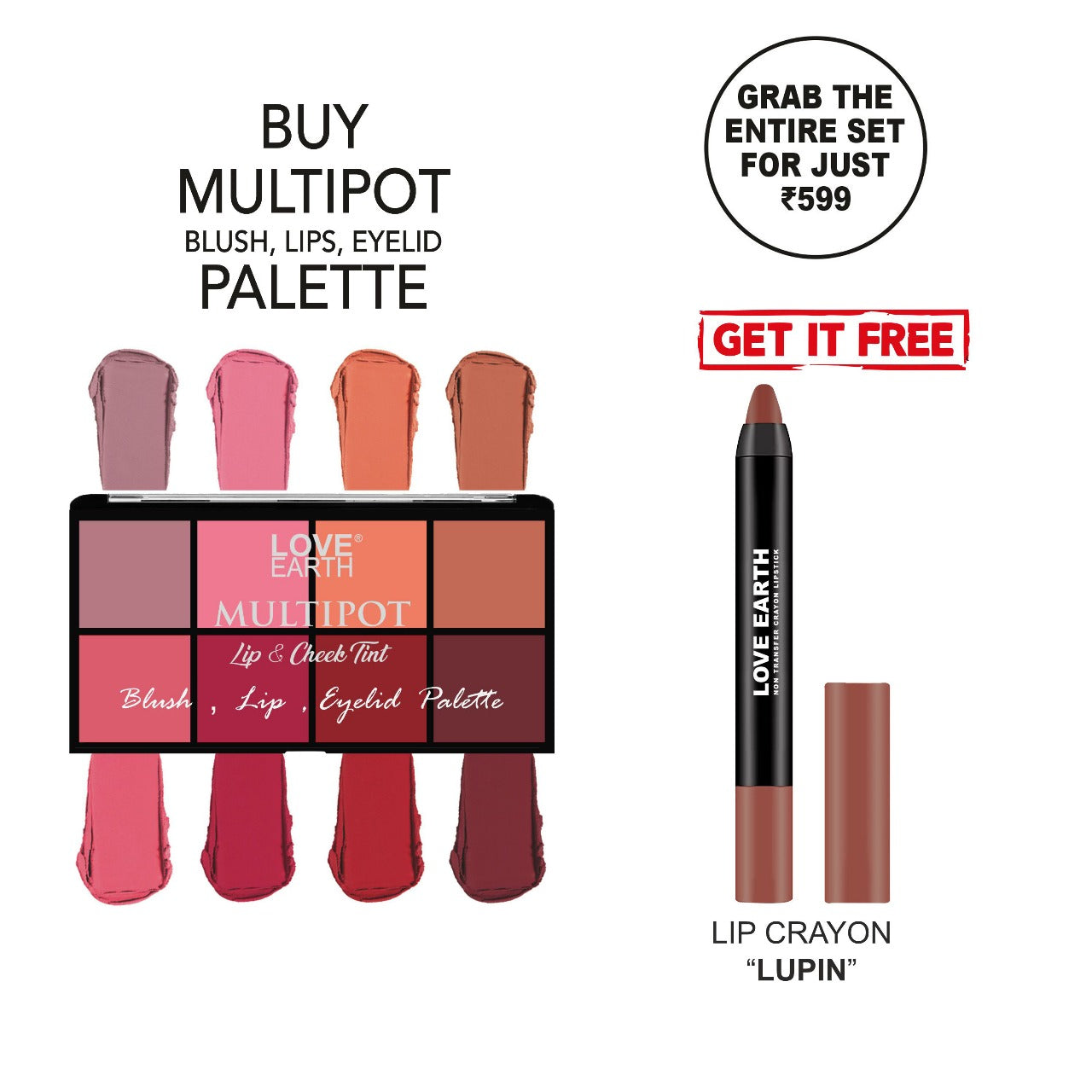 Blush, Lips & Eyelid Palette & Lip Crayon Non-Transfer Lipstick – Lupin
