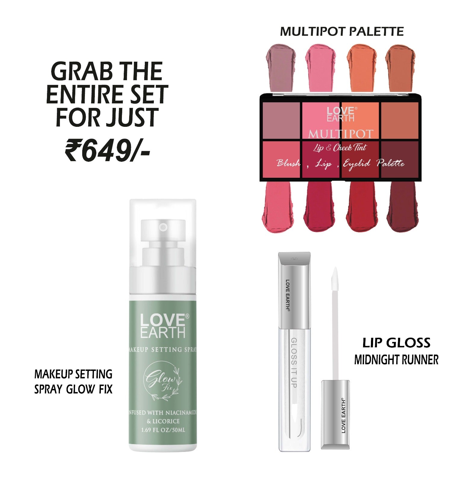 Makeup Setting Spray Glow Fix-50ML | Blush, Lips, Eyelid Palette | Lip Gloss-Midnight Runner