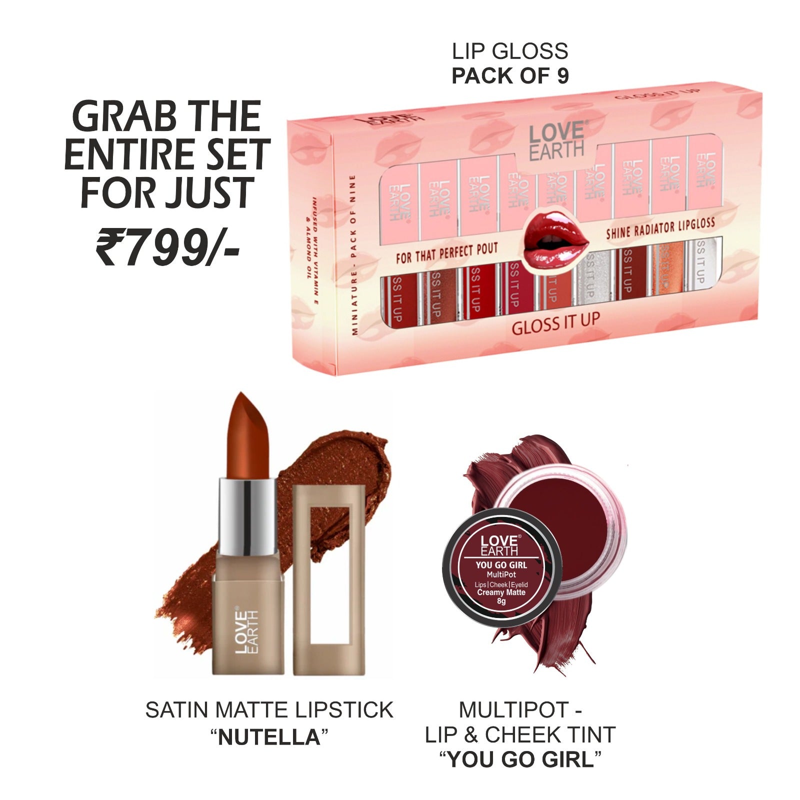 Lip Gloss - Pack Of-9,   you Go Girl, Multiport, Lipstick - Nutella