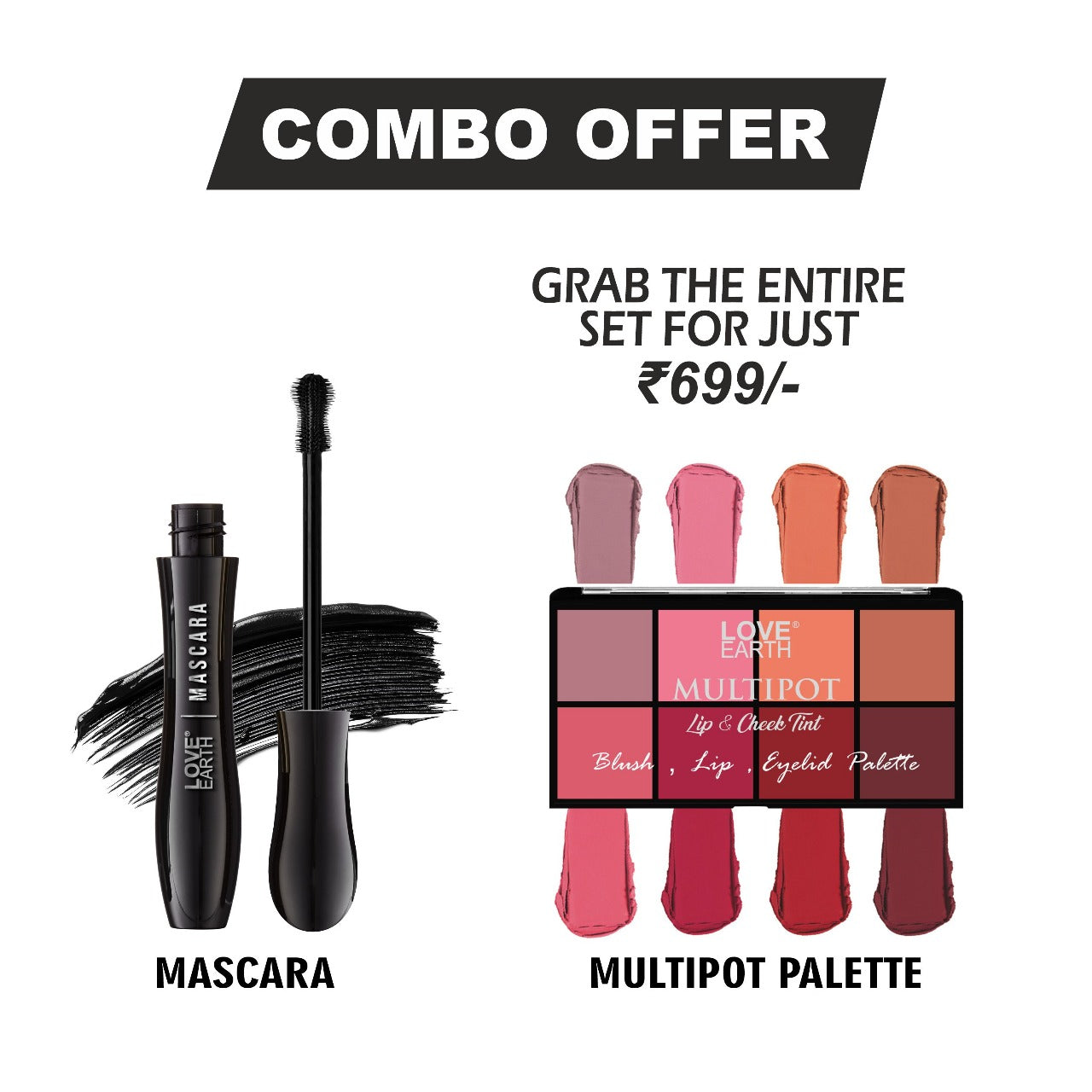 Love Earth Mascara, Blush , Lips , Eyelid Palette