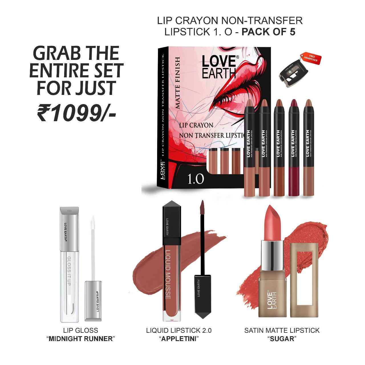 LipCrayon-Lipstick1.0,LipGloss-MidnightRunner,Lipstick-Sugar,Appletini