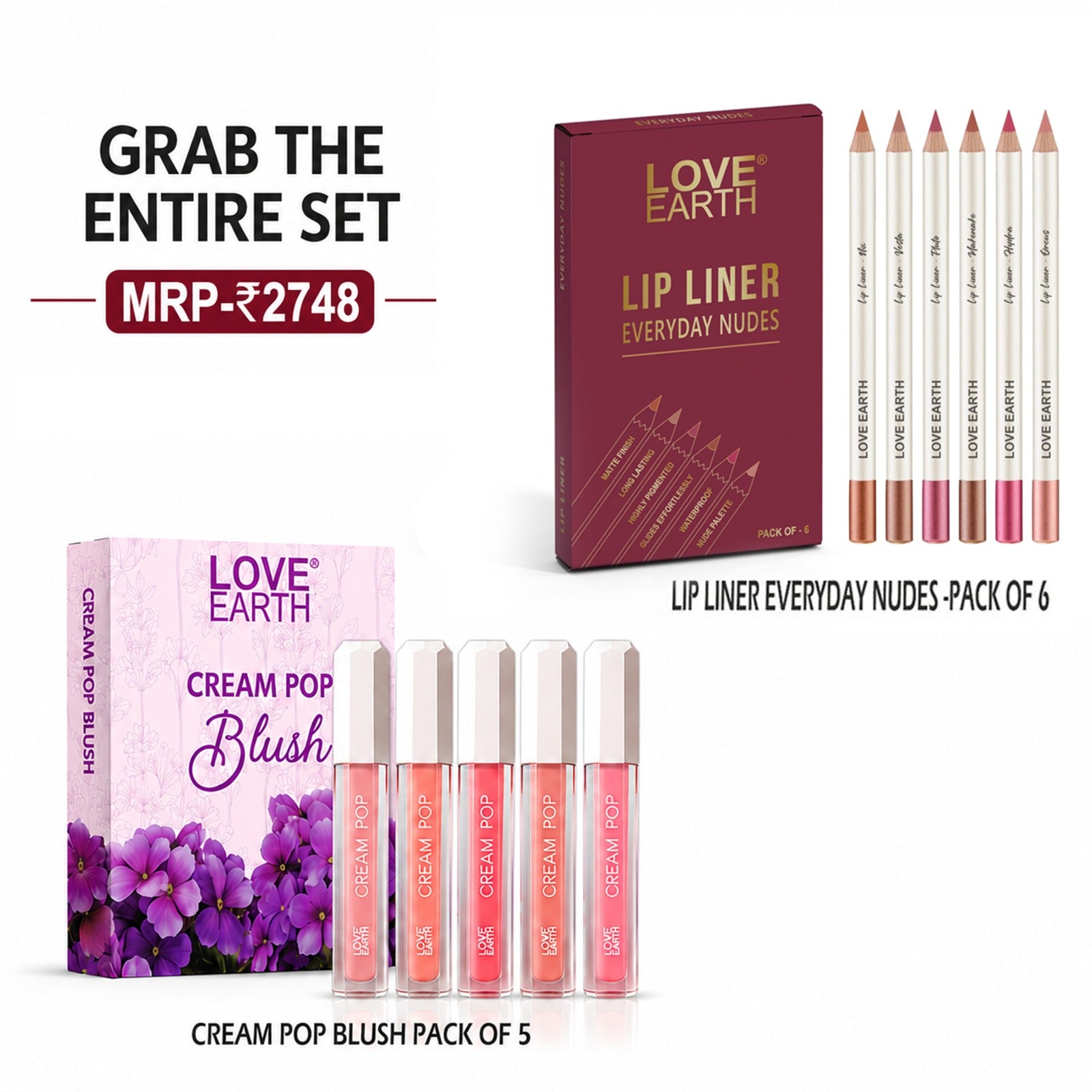 Lip Liner Everyday Nudes–Pack of 6  ,Cream Pop Blush Pack of 5
