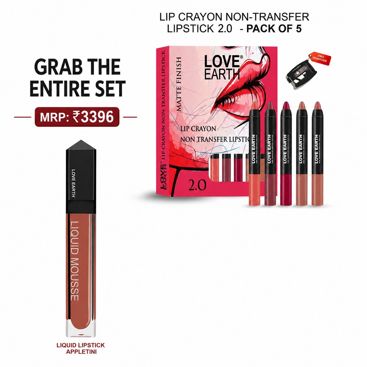 LIP CRAYON NON-TRANSFER LIPSTICK 2. O - PACK OF 5 & LIQUID LIPSTICK-APPLETINI
