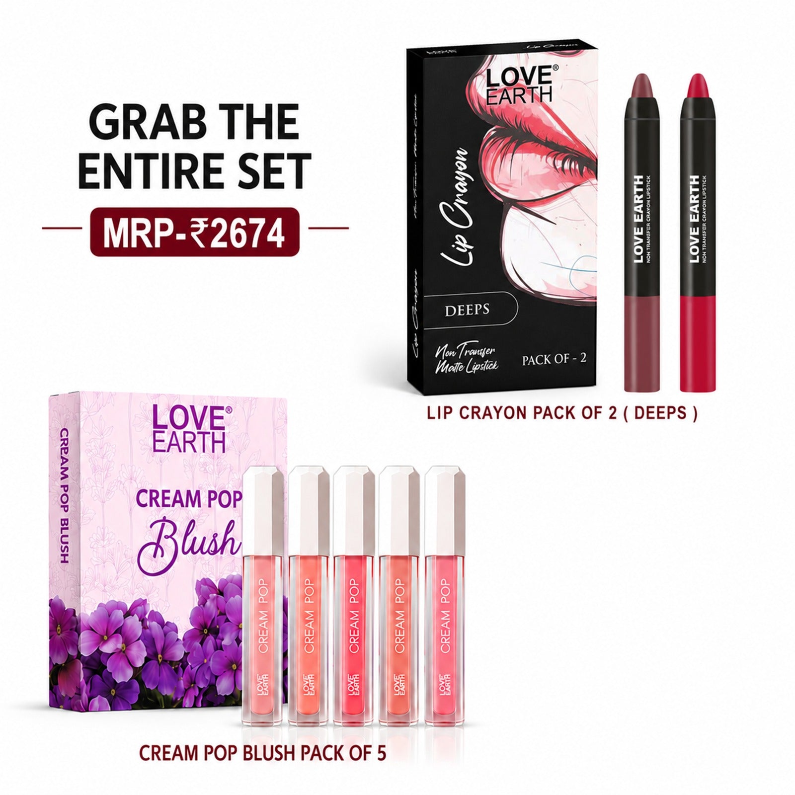 Cream Pop Blush-Pack of 5 & Lip Crayon Lipstick DEEPS-Pack Of 2